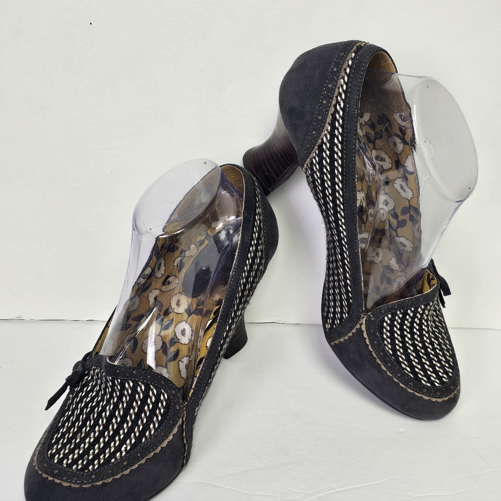 Ruby Shoo Flora Louis Grey Court Shoe French Heel Sz 9 Retro Vegan